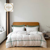Luxury Satin Bratta Stitch Duvet Cover Set-White